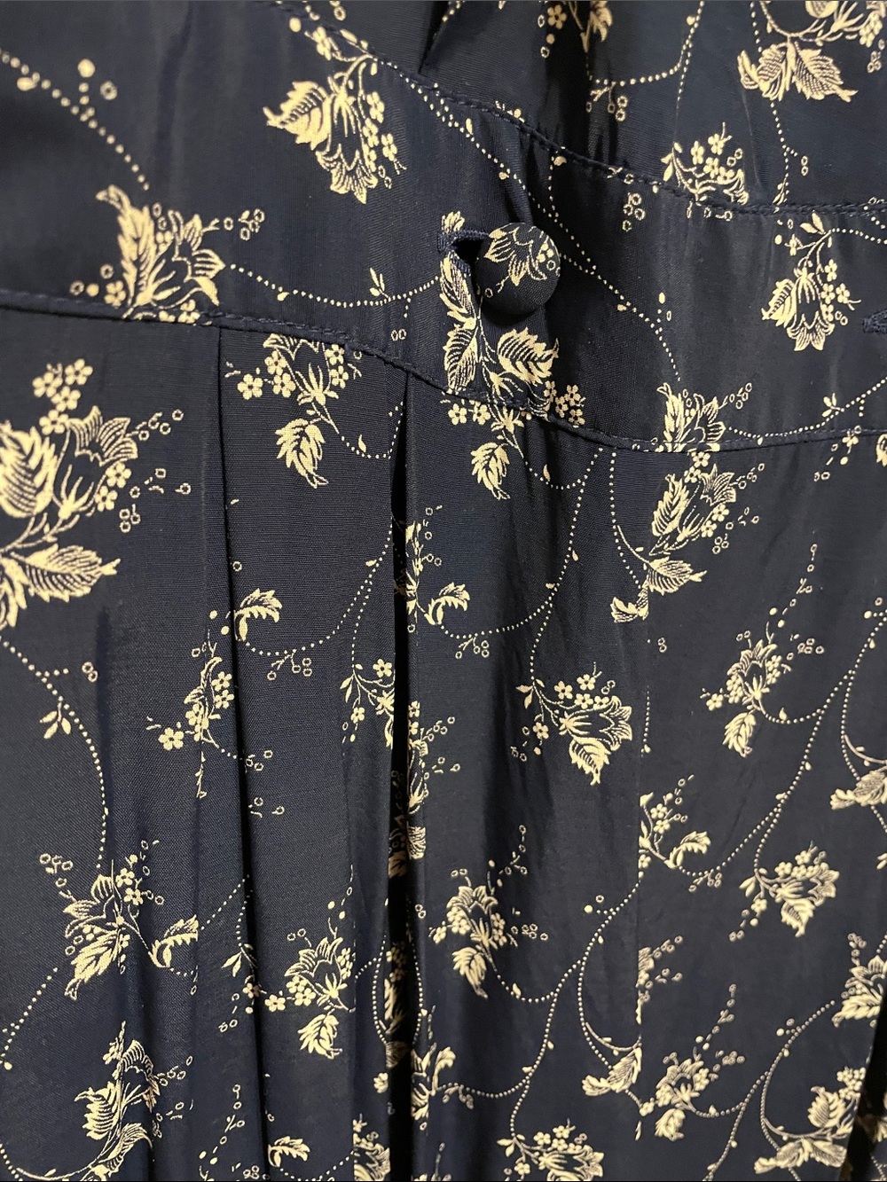 Vintage 80s Laura Ashley Navy & Cream Floral Long Sleeve Faux Wrap Dress Sz 10 - Picture 5 of 11